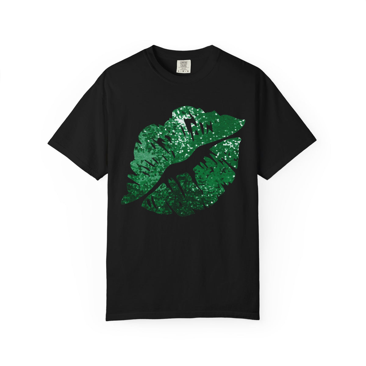 Green Faux Glitter Kiss - Comfort Colors | Trendy Women's T-Shirt. Direct to Garment. Printed & Shipped in the USA. Unisex Sizes.