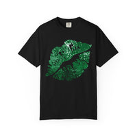 Green Faux Glitter Kiss - Comfort Colors | Trendy Women's T-Shirt. Direct to Garment. Printed & Shipped in the USA. Unisex Sizes.