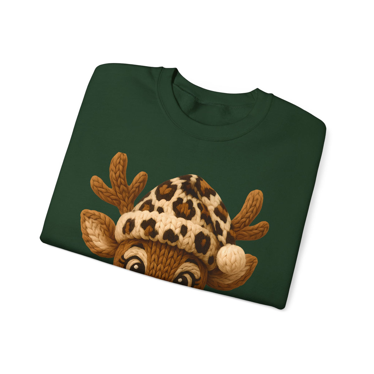 Rudolph Reindeer Leopard Santa Hat Christmas – Gildan Heavy Blend | Trendy Women’s Soft Sweatshirt. Direct to Garment. Printed & Shipped in the USA. Unisex Sizes.