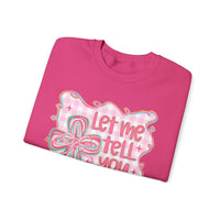 Let Me Tell You About My Jesus, Pink and Green – Gildan Heavy Blend | Trendy Women’s Soft Sweatshirt. Direct to Garment. Printed & Shipped in the USA. Unisex Sizes.