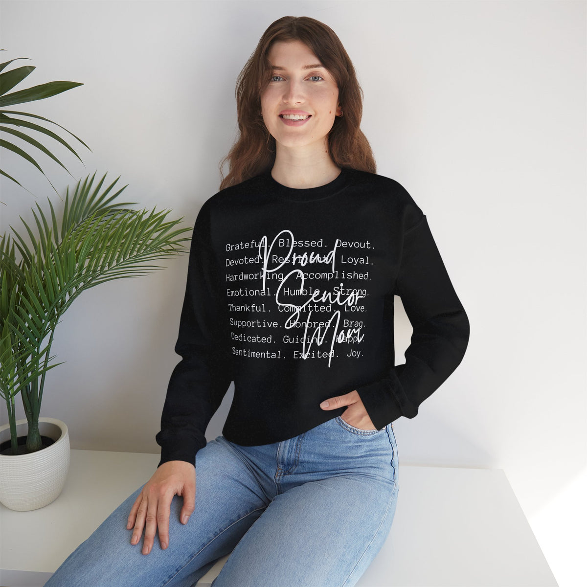 Proud Senior Mom, Description – Gildan Heavy Blend | Trendy Women’s Soft Sweatshirt. Direct to Garment. Printed & Shipped in the USA. Unisex Sizes.