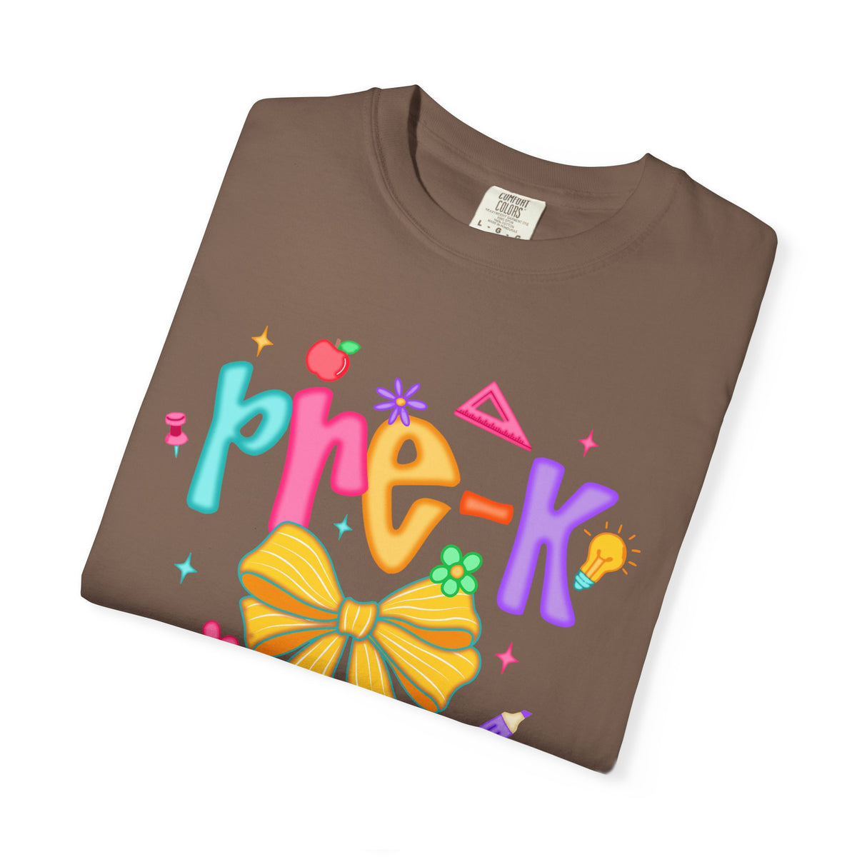 Coquette Pre-K Pencil Bow - Comfort Colors | Trendy Women's T-Shirt. Direct to Garment. Printed & Shipped in the USA. Unisex Sizes.