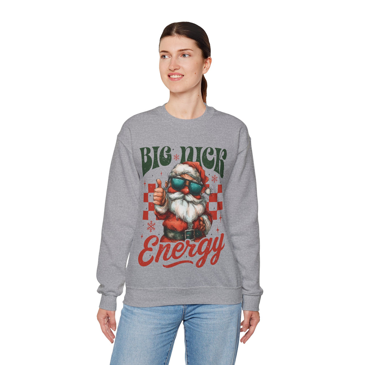 Big Nick Energy - Retro Santa Thumbs Up – Gildan Heavy Blend | Trendy Men's and Women’s Soft Sweatshirt. Direct to Garment. Printed & Shipped in the USA. Unisex Sizes.