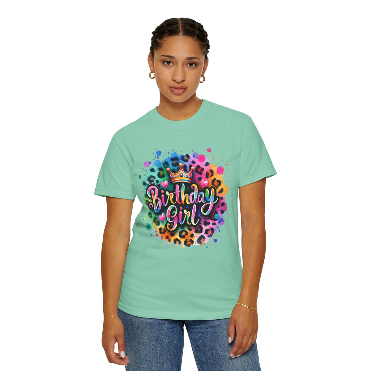 Birthday Girl, Neon Leopard - Comfort Colors | Trendy Women's T-Shirt. Direct to Garment. Printed & Shipped in the USA. Unisex Sizes.