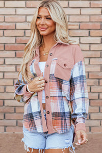 Light Pink Corduroy and Soft Plaid Shacket with Pockets
