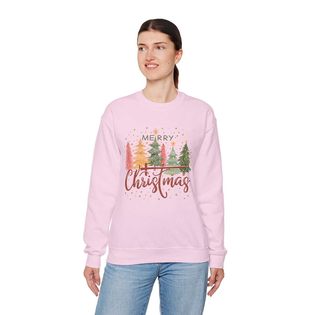 Merry ChrisTmas - Christian Faith – Gildan Heavy Blend | Trendy Women’s Soft Sweatshirt. Direct to Garment. Printed & Shipped in the USA. Unisex Sizes.