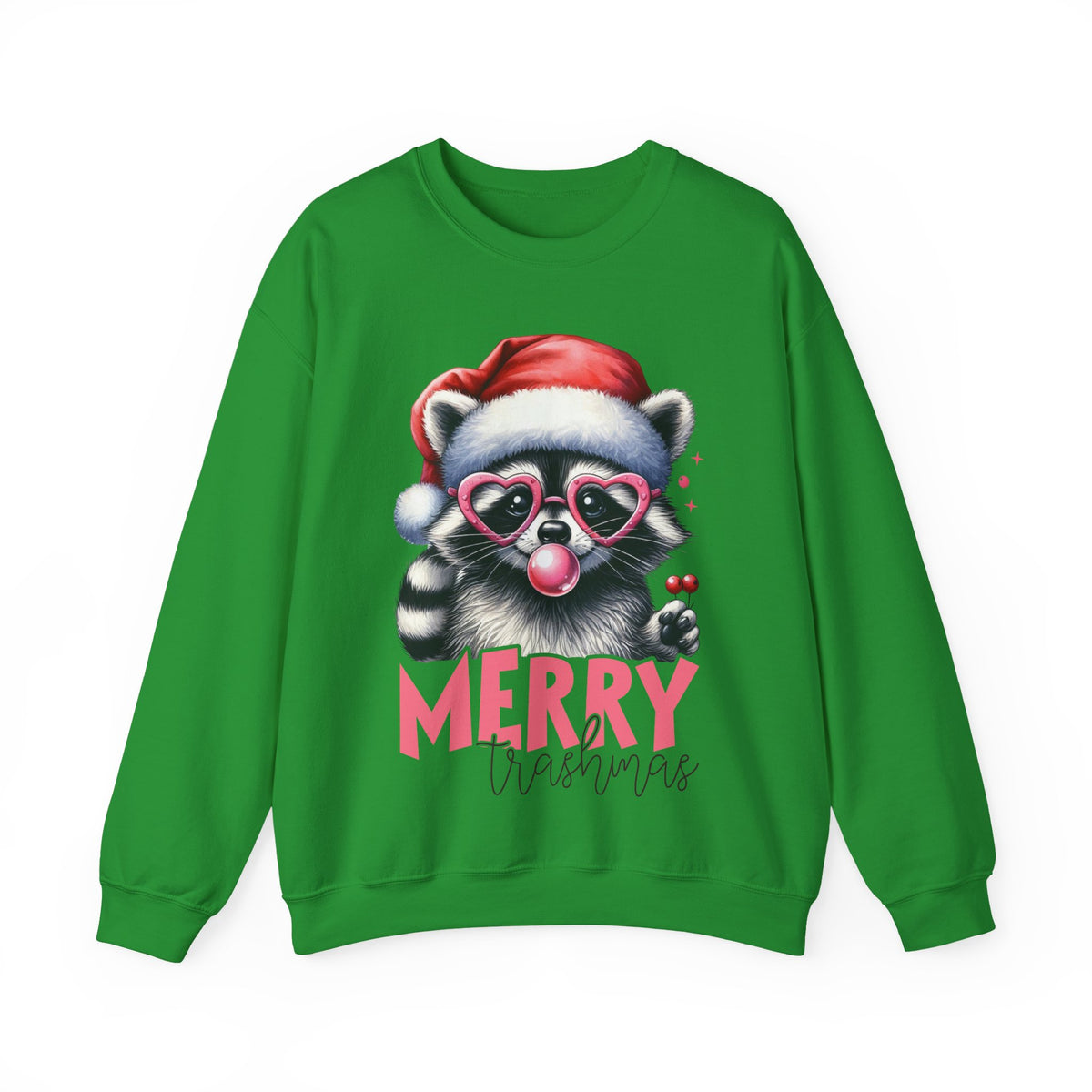 Merry Trashmas Bubblegum Raccoon w/Santa Hat Christmas – Gildan Heavy Blend | Trendy Women’s Soft Sweatshirt. Direct to Garment. Printed & Shipped in the USA. Unisex Sizes.