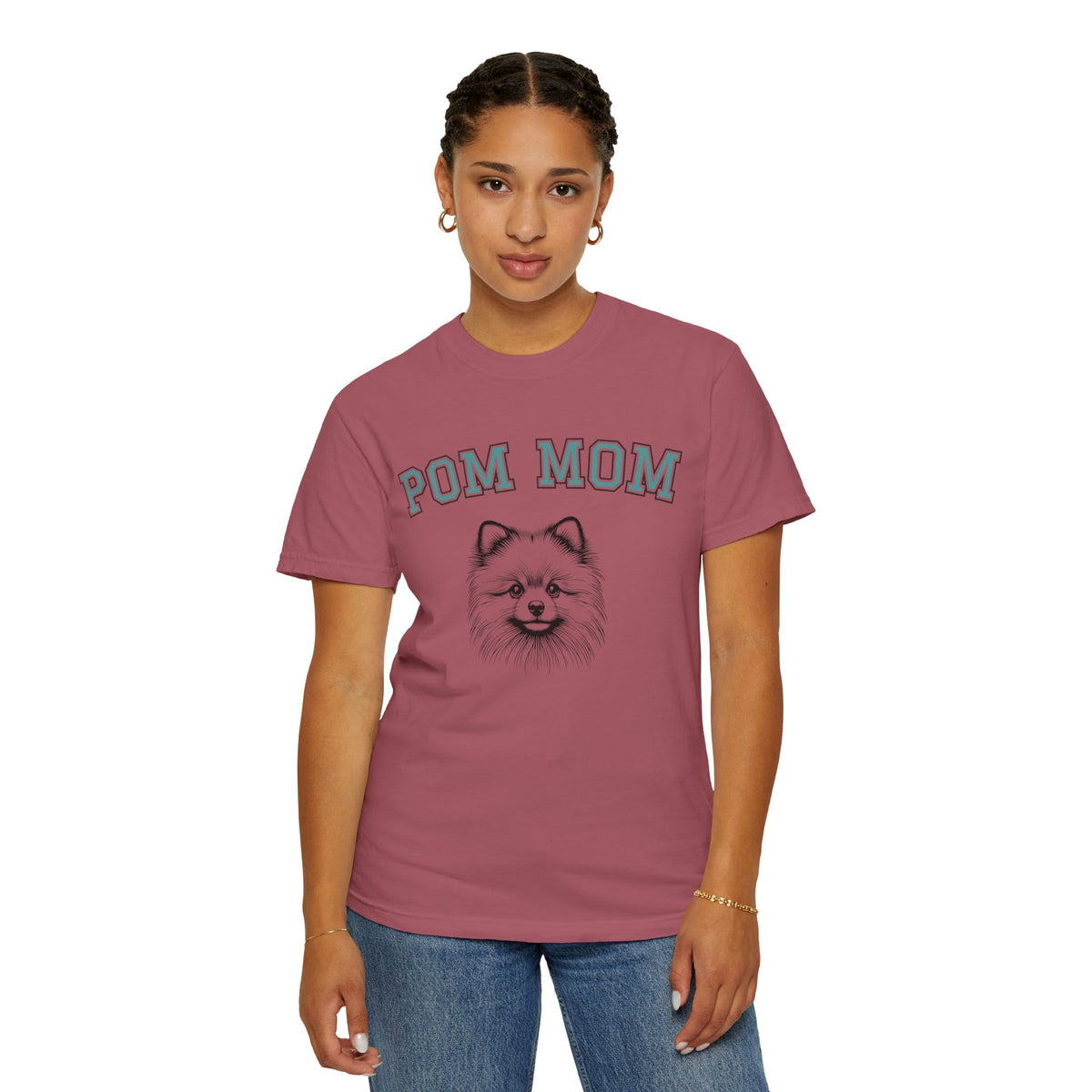 Pom Mom, Varsity - Comfort Colors | Trendy Women's T-Shirt. Direct to Garment. Printed & Shipped in the USA. Unisex Sizes.