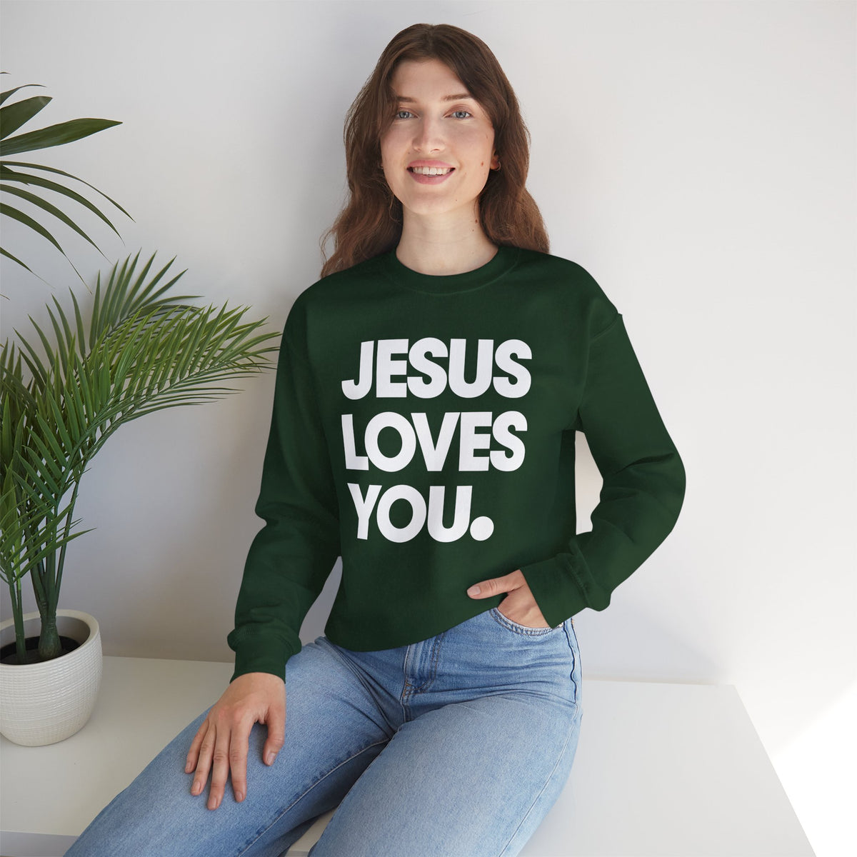 Jesus Loves You – Gildan Heavy Blend | Trendy Women’s and Men's Soft Sweatshirt. Direct to Garment. Printed & Shipped in the USA. Unisex Sizes.