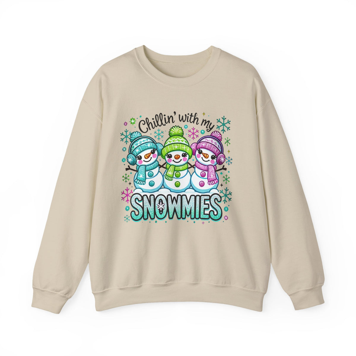 Chillin' With My Snowmies, Winter Snowman – Gildan Heavy Blend | Trendy Women’s Soft Sweatshirt. Direct to Garment. Printed & Shipped in the USA. Unisex Sizes.