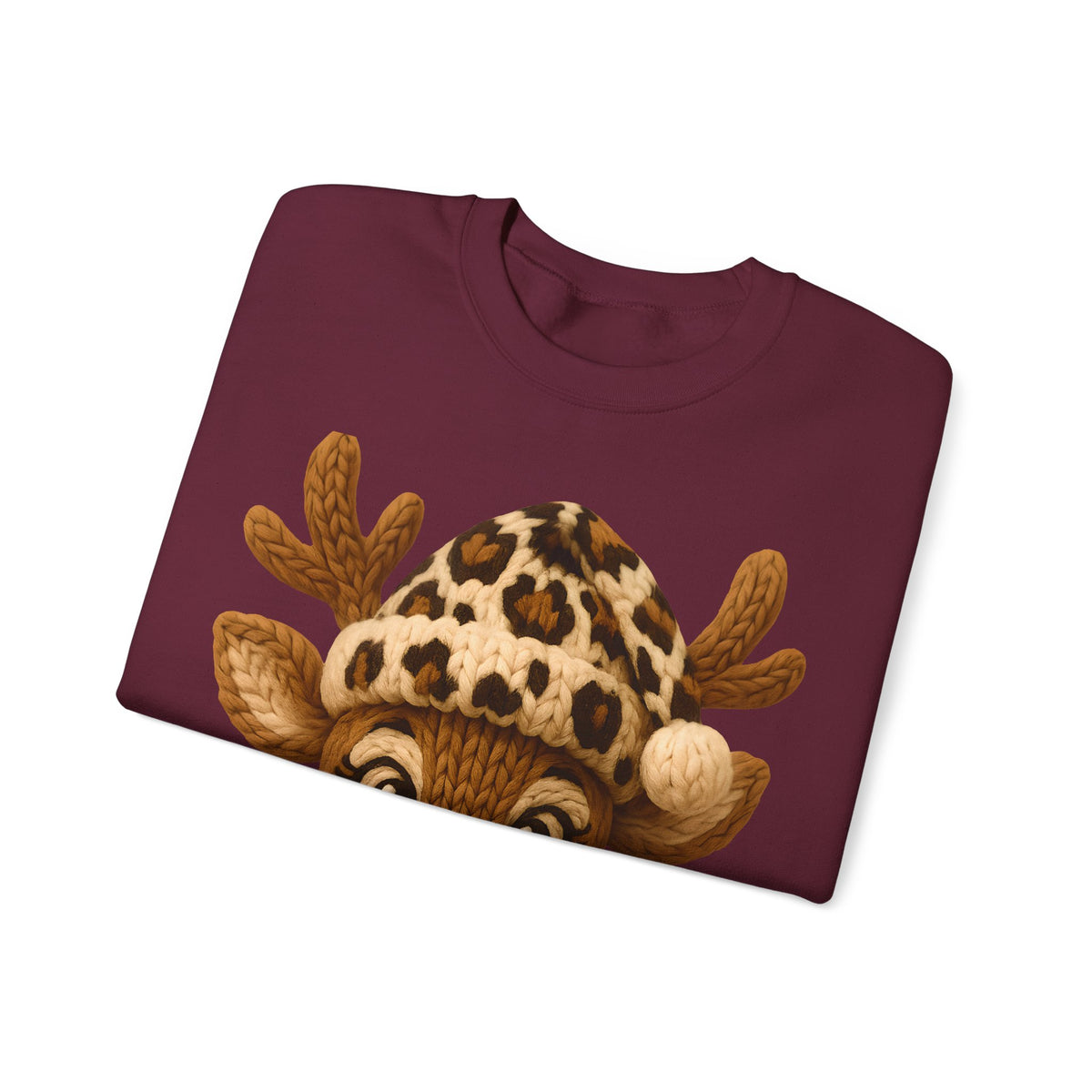 Rudolph Reindeer Leopard Santa Hat Christmas – Gildan Heavy Blend | Trendy Women’s Soft Sweatshirt. Direct to Garment. Printed & Shipped in the USA. Unisex Sizes.