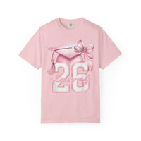Pink Coquette, Class of 2026 Graduation Cap - Comfort Colors | Trendy Women's T-Shirt. Direct to Garment. Printed & Shipped in the USA. Unisex Sizes.