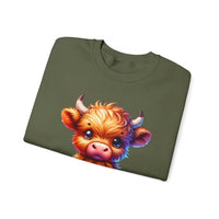 Sugar Addict Highland Cow – Gildan Heavy Blend | Trendy Women’s Soft Sweatshirt. Direct to Garment. Printed & Shipped in the USA. Unisex Sizes.