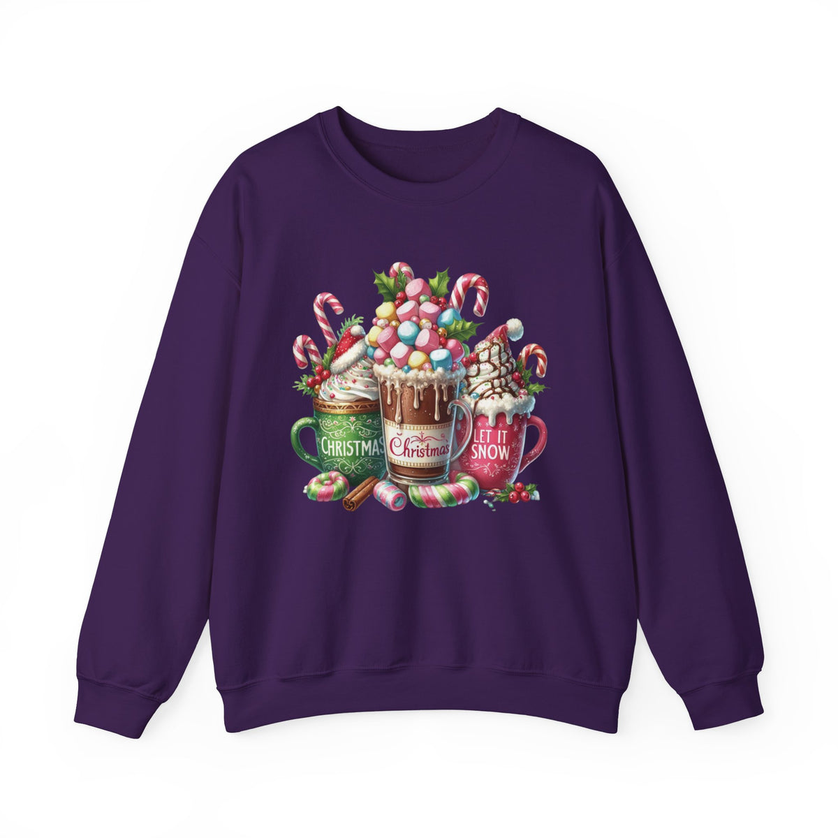Hot Chocolate Mugs Christmas Hot Cocoa – Gildan Heavy Blend | Trendy Women’s Soft Sweatshirt. Direct to Garment. Printed & Shipped in the USA. Unisex Sizes.