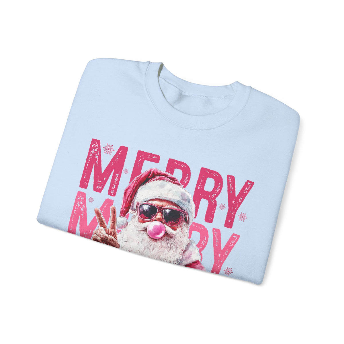 Pink Merry Christmas Bubblegum Santa – Gildan Heavy Blend | Trendy Women’s Soft Sweatshirt. Direct to Garment. Printed & Shipped in the USA. Unisex Sizes.