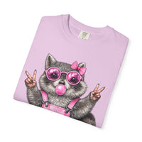 Cute But Feral, Raccoon in Pink Bibs - Comfort Colors | Trendy Women's T-Shirt. Direct to Garment. Printed & Shipped in the USA. Unisex Sizes.