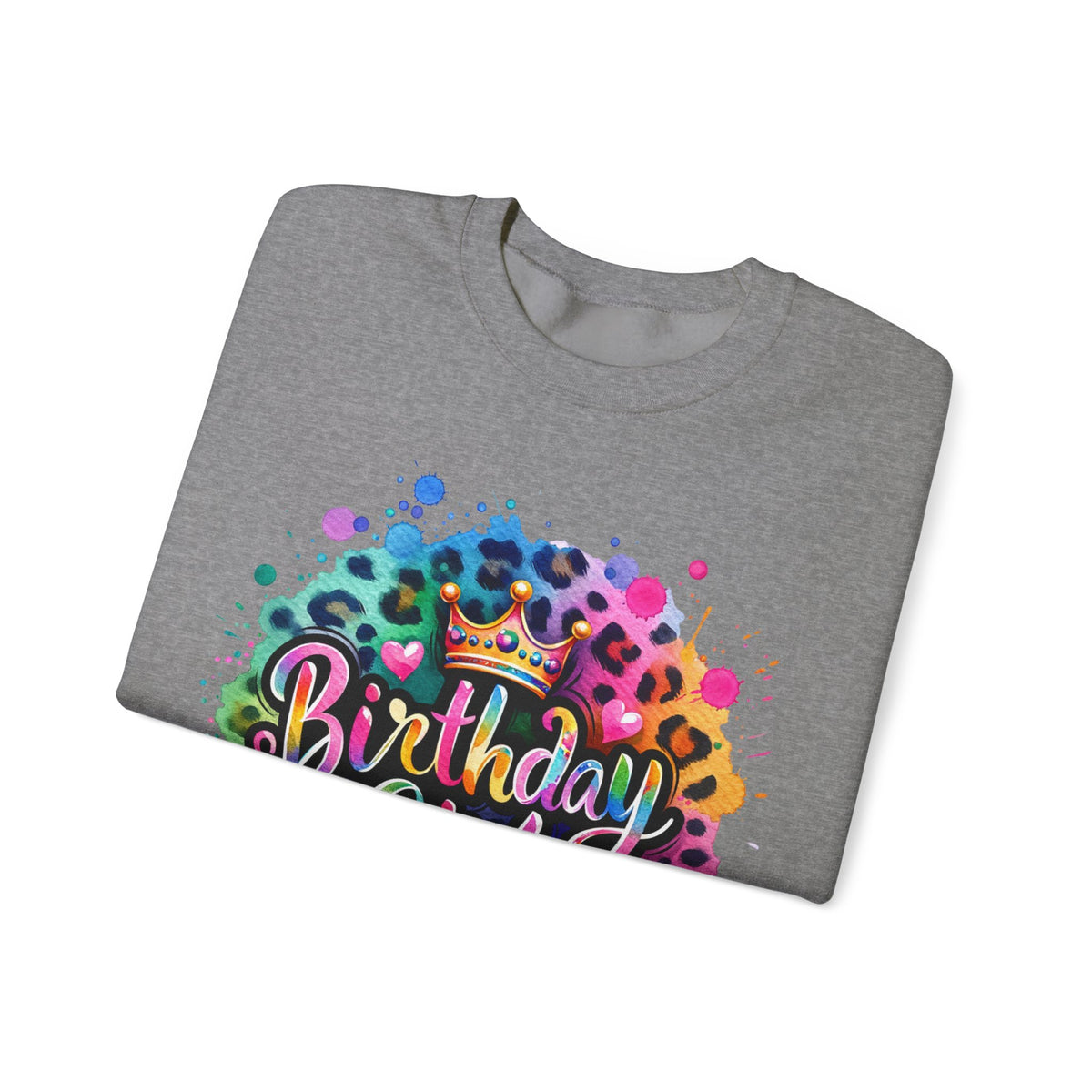 Birthday Girl, Neon Leopard – Gildan Heavy Blend | Trendy Women’s Soft Sweatshirt. Direct to Garment. Printed & Shipped in the USA. Unisex Sizes.