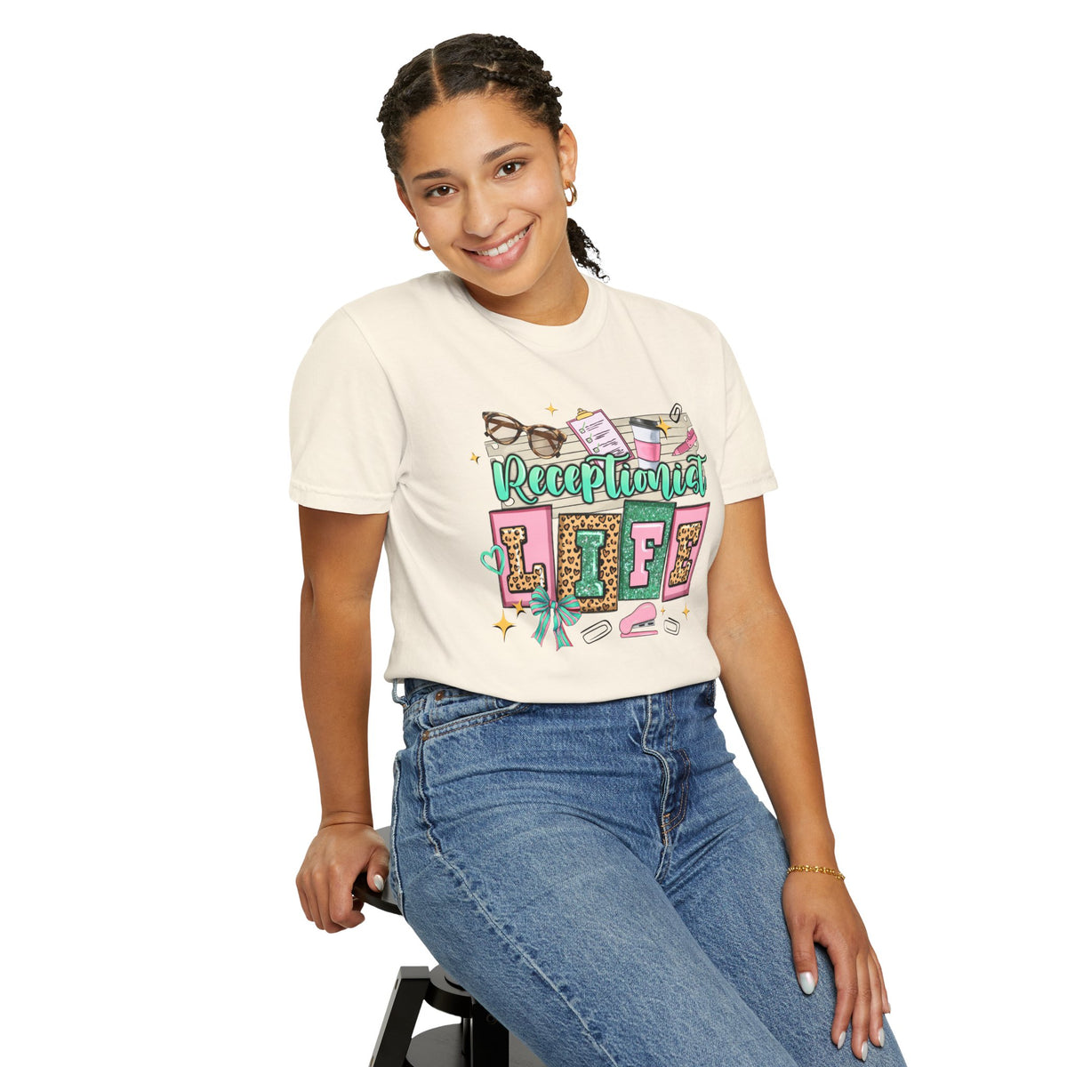 Receptionist Life - Comfort Colors | Trendy Women's T-Shirt. Direct to Garment. Printed & Shipped in the USA. Unisex Sizes.