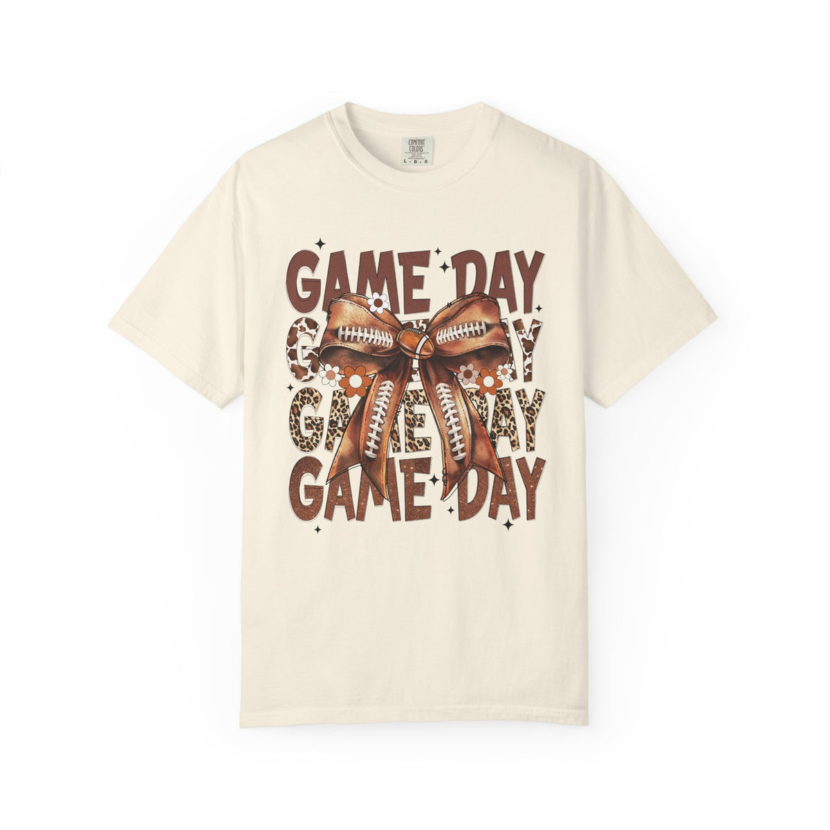 Game Day - Football Bow - Comfort Colors | Trendy Women's T-Shirt. Direct to Garment. Printed & Shipped in the USA. Unisex Sizes.