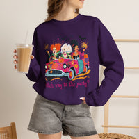 Witch Way to the Party? – Gildan Heavy Blend | Trendy Women’s Soft Sweatshirt. Direct to Garment. Printed & Shipped in the USA. Unisex Sizes.