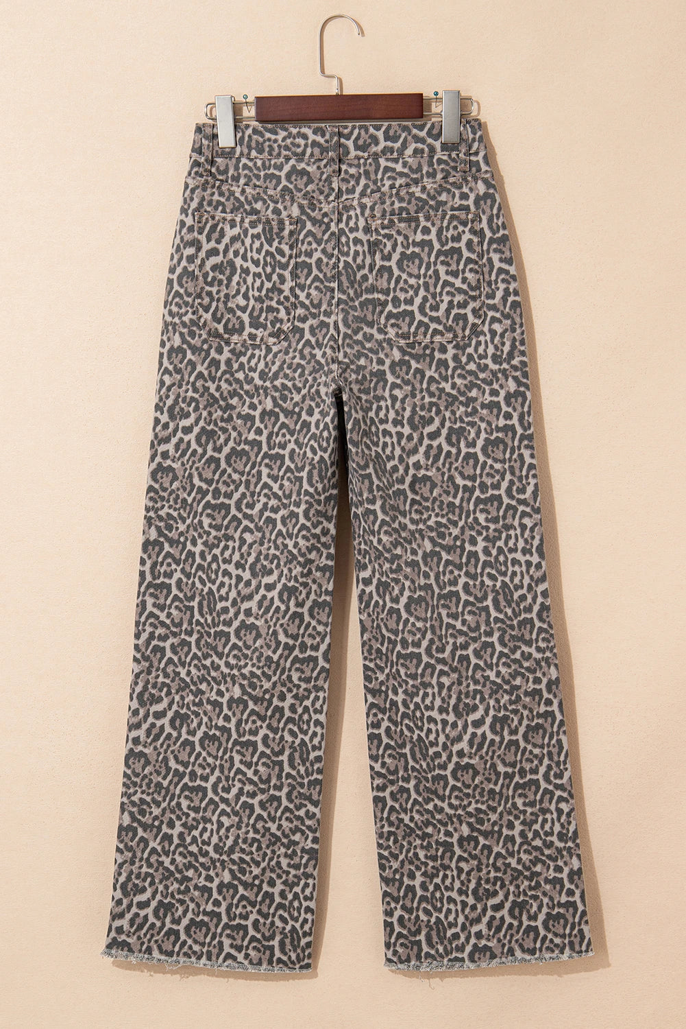 High-Rise Brown Leopard Frayed Edge Wide Leg Jeans