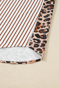 Brown & White Striped and Leopard Print Shirt Dress with Pockets