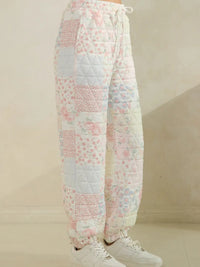 Floral Textured Quilted-Print Lounge Pants with Pockets