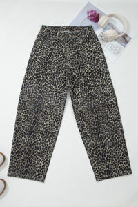High-Rise Black Leopard Print Barrel Jeans