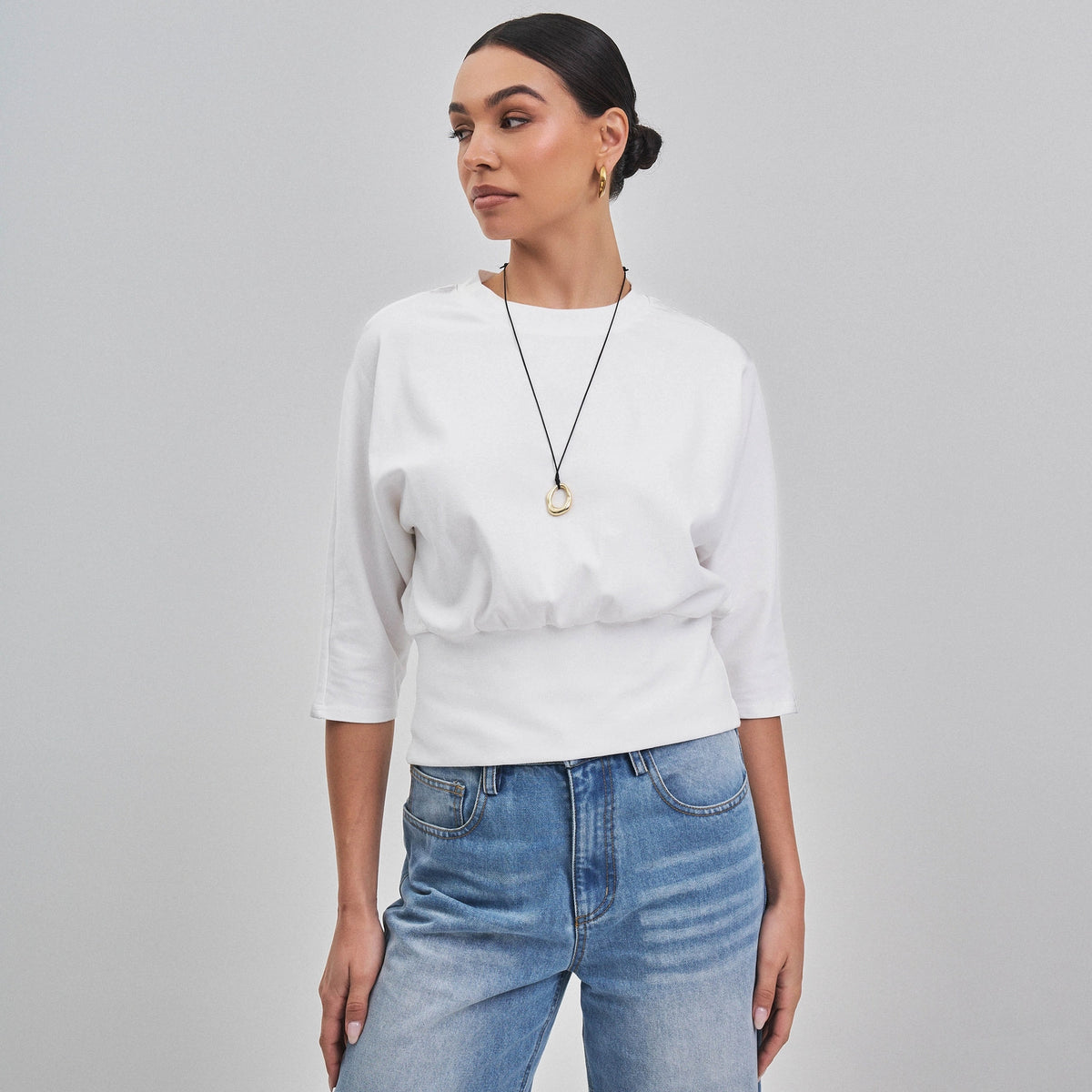 Jaclyn (Ivory) 3/4 Sleeve 94% Cotton Top