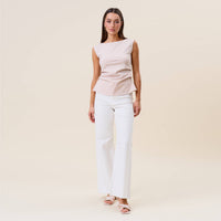 Side Pleated (Natural) Boatneck 95% Cotton Top