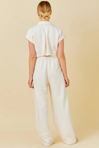 Waffle Knit Pintuck (Ivory) Jumpsuit w/ Peek-A-Boo Back