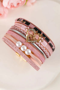 Pink Leopard Print Motivational Message Layered Buckle Bracelet