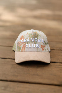 Embroidered Floral "Grandma Club" Ribbed Snapback Hat
