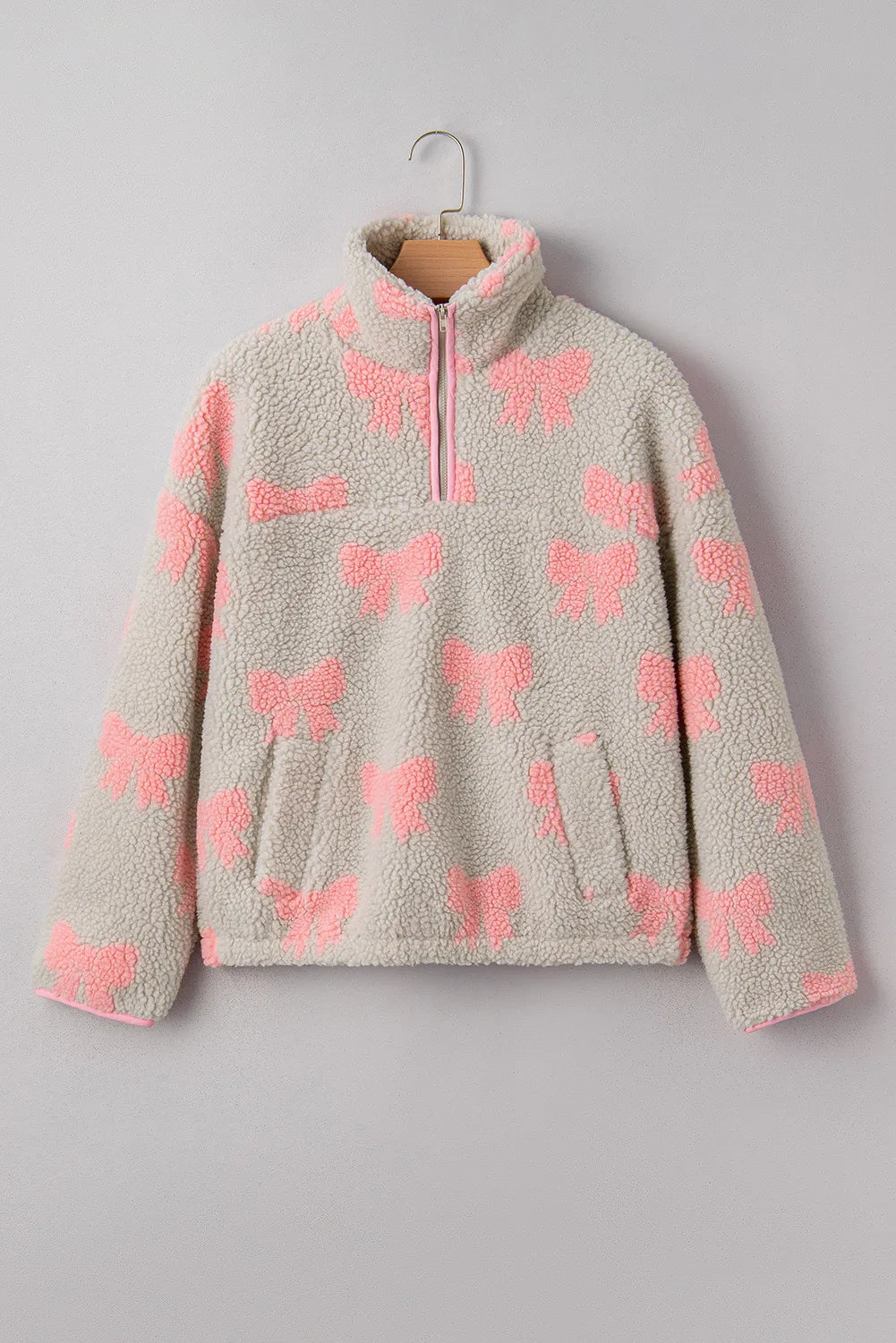 Gray Quarter Zip Pullover w/Pink Bows and Accents