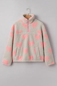 Gray Quarter Zip Pullover w/Pink Bows and Accents