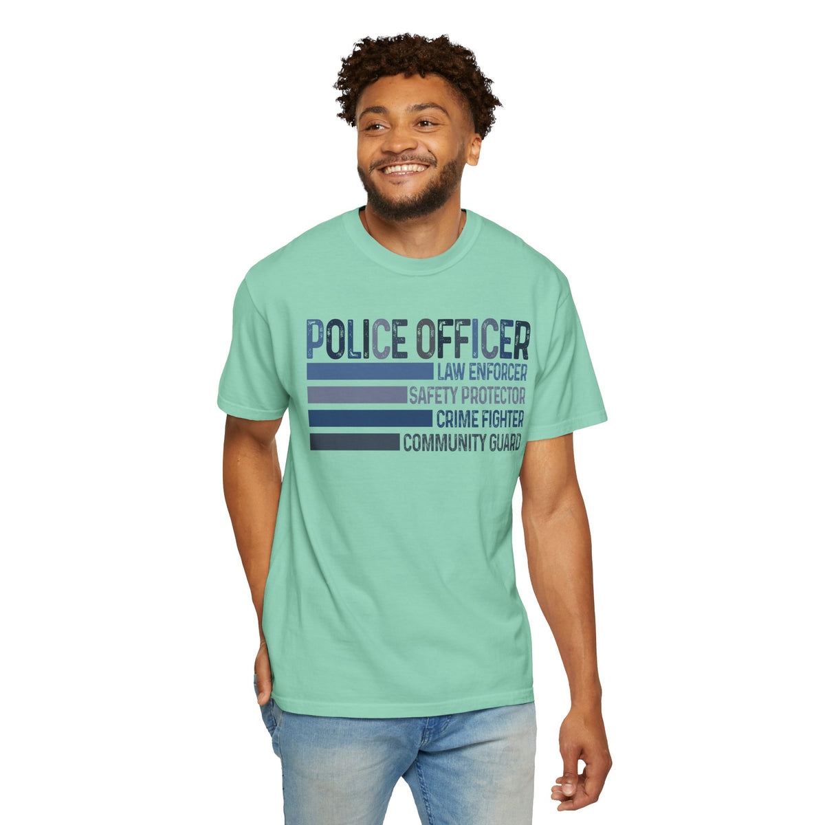 Police Officer - Description - Comfort Colors | Trendy Men's and Women's T-Shirt. Direct to Garment. Printed & Shipped in the USA. Unisex Sizes.