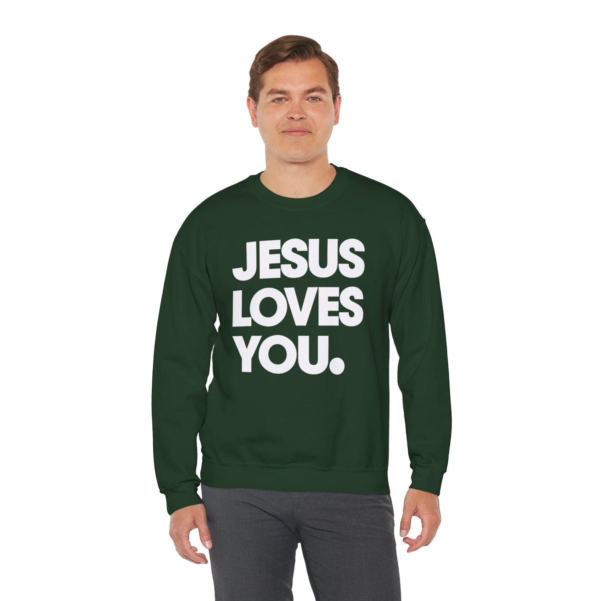Jesus Loves You – Gildan Heavy Blend | Trendy Women’s and Men's Soft Sweatshirt. Direct to Garment. Printed & Shipped in the USA. Unisex Sizes.