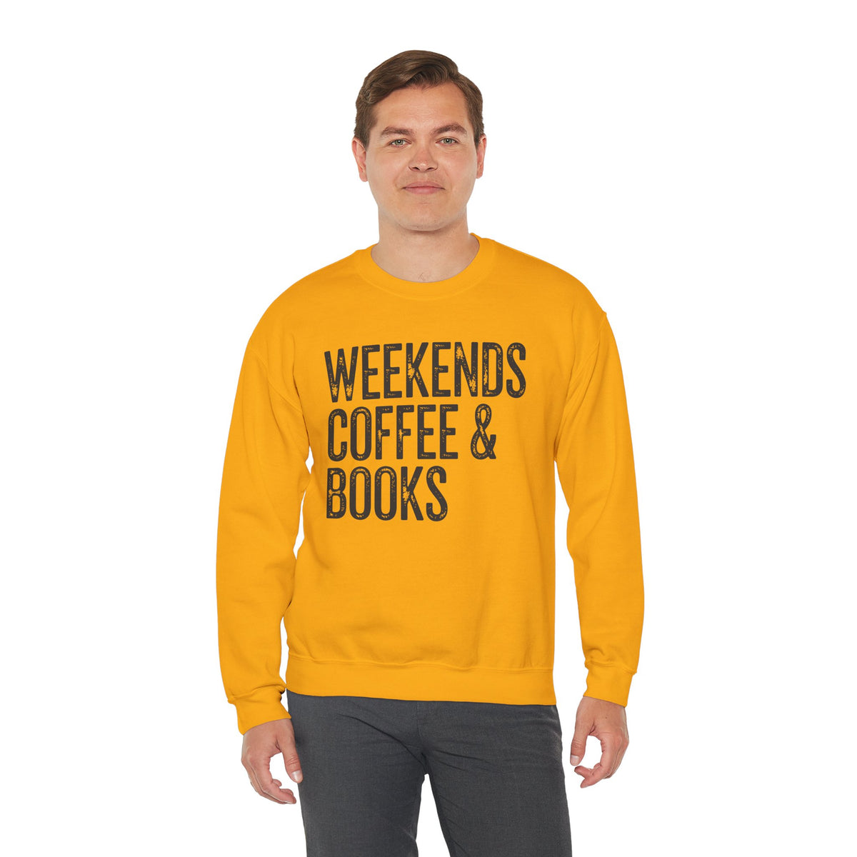 Weekends, Coffee & Books, Vintage – Gildan Heavy Blend | Trendy Women’s and Men's Soft Sweatshirt. Direct to Garment. Printed & Shipped in the USA. Unisex Sizes.