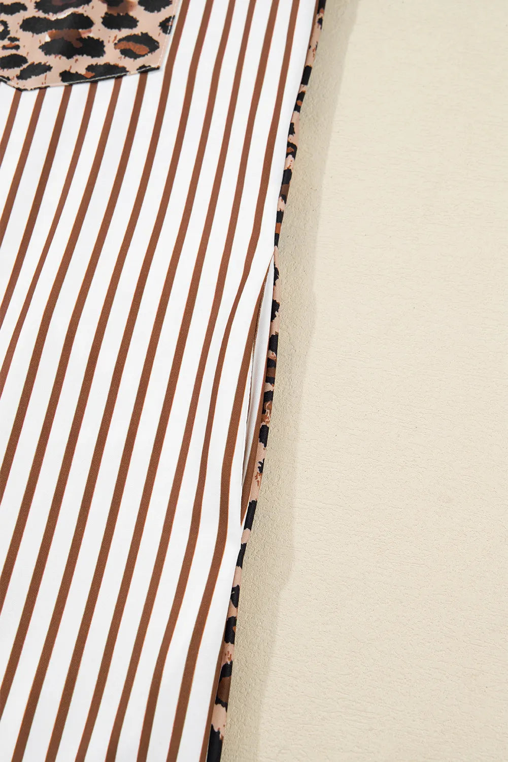 Brown & White Striped and Leopard Print Shirt Dress with Pockets