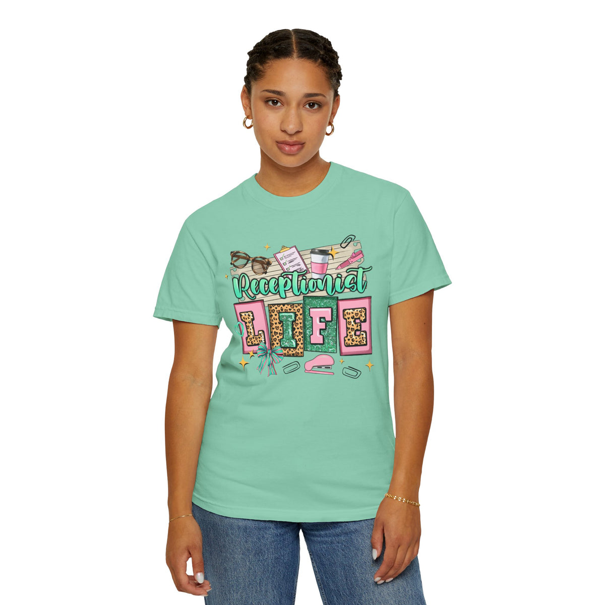 Receptionist Life - Comfort Colors | Trendy Women's T-Shirt. Direct to Garment. Printed & Shipped in the USA. Unisex Sizes.