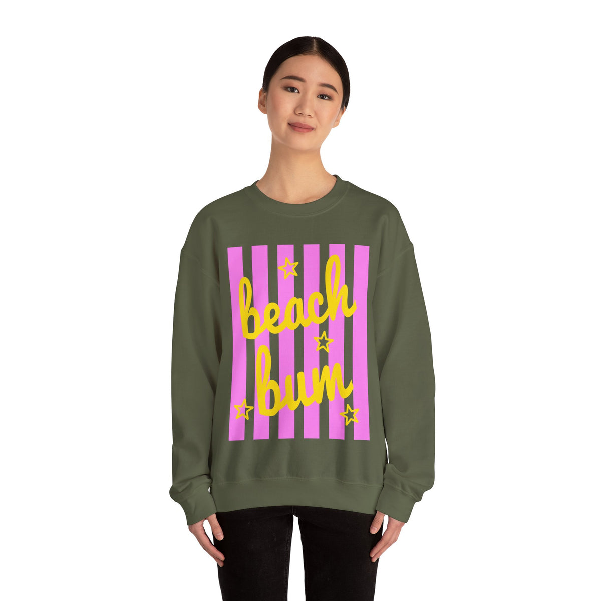 Beach Bum – Gildan Heavy Blend | Trendy Men's & Women’s Soft Sweatshirt. Direct to Garment. Printed & Shipped in the USA. Unisex Sizes.