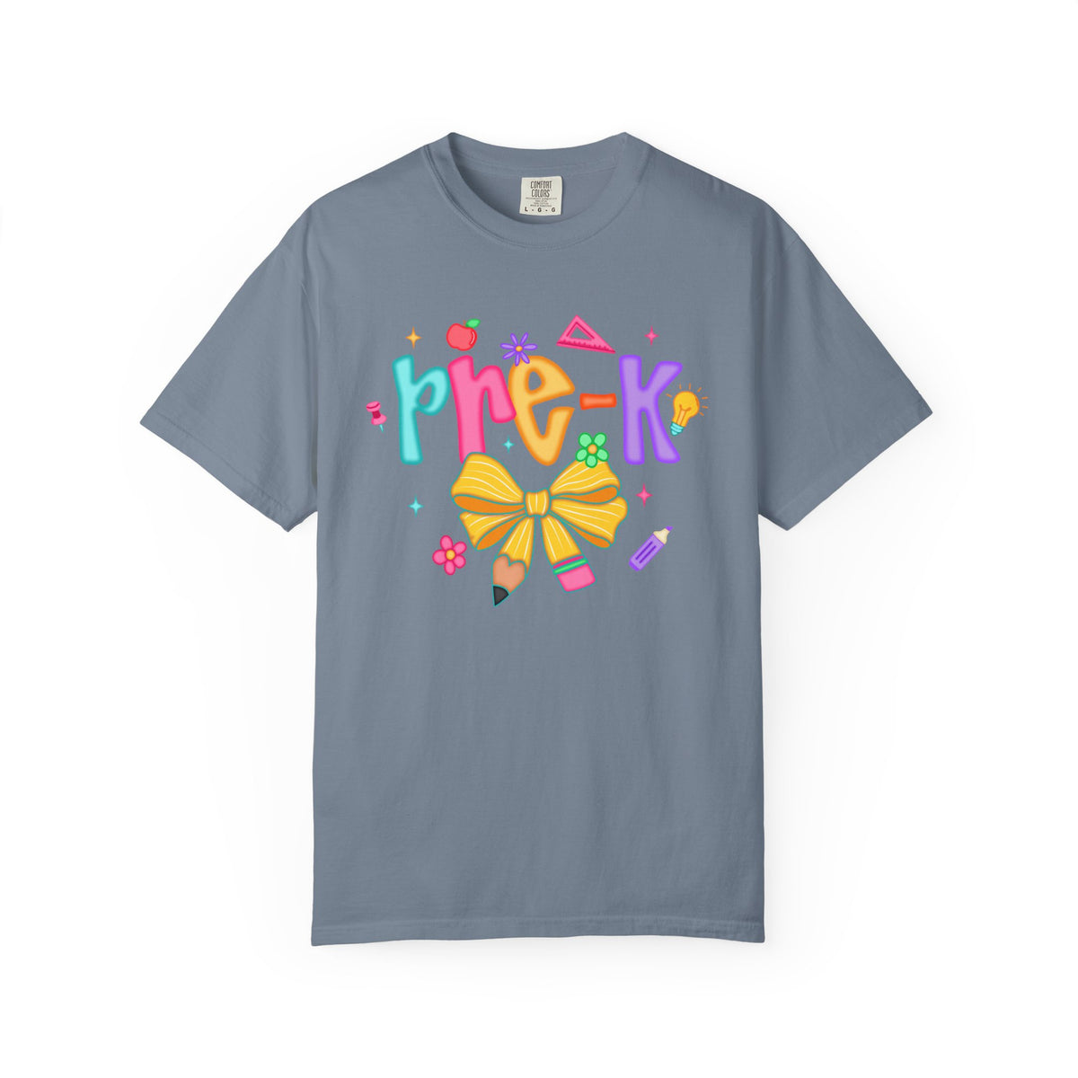 Coquette Pre-K Pencil Bow - Comfort Colors | Trendy Women's T-Shirt. Direct to Garment. Printed & Shipped in the USA. Unisex Sizes.