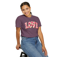 Faux Crochet Checkered LOVE - Comfort Colors | Trendy Women's T-Shirt. Direct to Garment. Printed & Shipped in the USA. Unisex Sizes.
