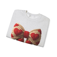 Faux Crochet Valentine Bow – Gildan Heavy Blend | Trendy Women’s Soft Sweatshirt. Direct to Garment. Printed & Shipped in the USA. Unisex Sizes.