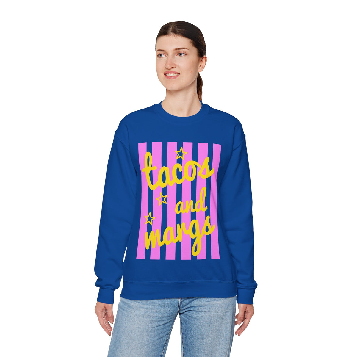 Tacos and Margs – Gildan Heavy Blend | Trendy Women’s Soft Sweatshirt. Direct to Garment. Printed & Shipped in the USA. Unisex Sizes.