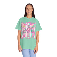 Coquette Pastel Christmas Nutcracker Trio Pink and Green - Comfort Colors | Trendy Women's T-Shirt. Direct to Garment. Printed & Shipped in the USA. Unisex Sizes.