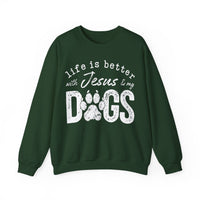 Life is Better With Jesus and My Dogs – Gildan Heavy Blend | Trendy Women’s and Men's Soft Sweatshirt. Direct to Garment. Printed & Shipped in the USA. Unisex Sizes.