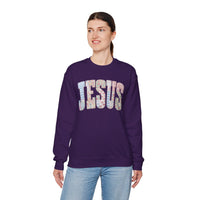 Jesus faux Patchwork – Gildan Heavy Blend | Trendy Women’s Soft Sweatshirt. Direct to Garment. Printed & Shipped in the USA. Unisex Sizes.