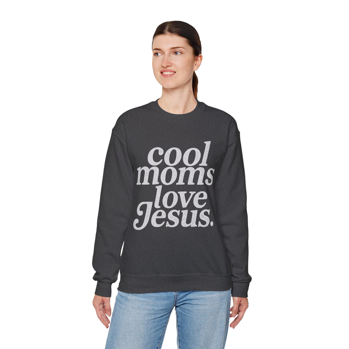 Cool Moms Love Jesus, Vintage – Gildan Heavy Blend | Trendy Women’s Soft Sweatshirt. Direct to Garment. Printed & Shipped in the USA. Unisex Sizes.