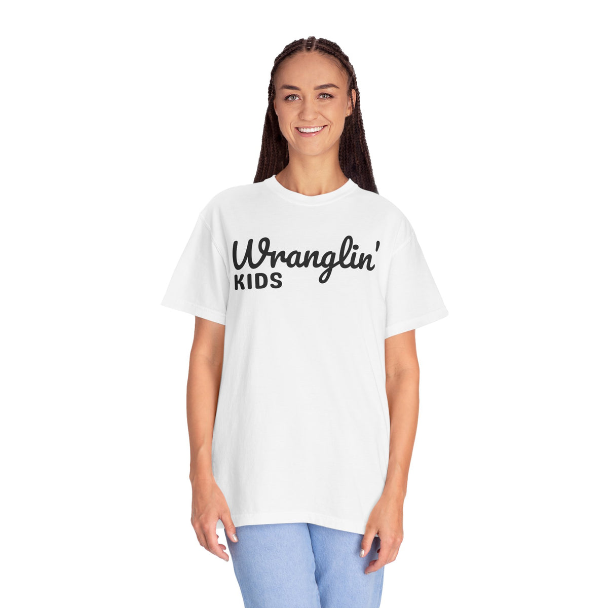 Wranglin' Kids Funny Mom Dad   - Comfort Colors | Trendy Women's and Men's T-Shirt. Direct to Garment. Printed & Shipped in the USA. Unisex Sizes.